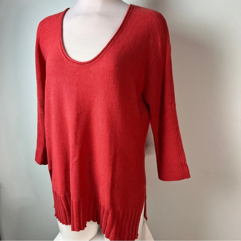 Moth Red Scoop Neck Sweater | Size Medium | Cotton Silk Blend | Anthropologie